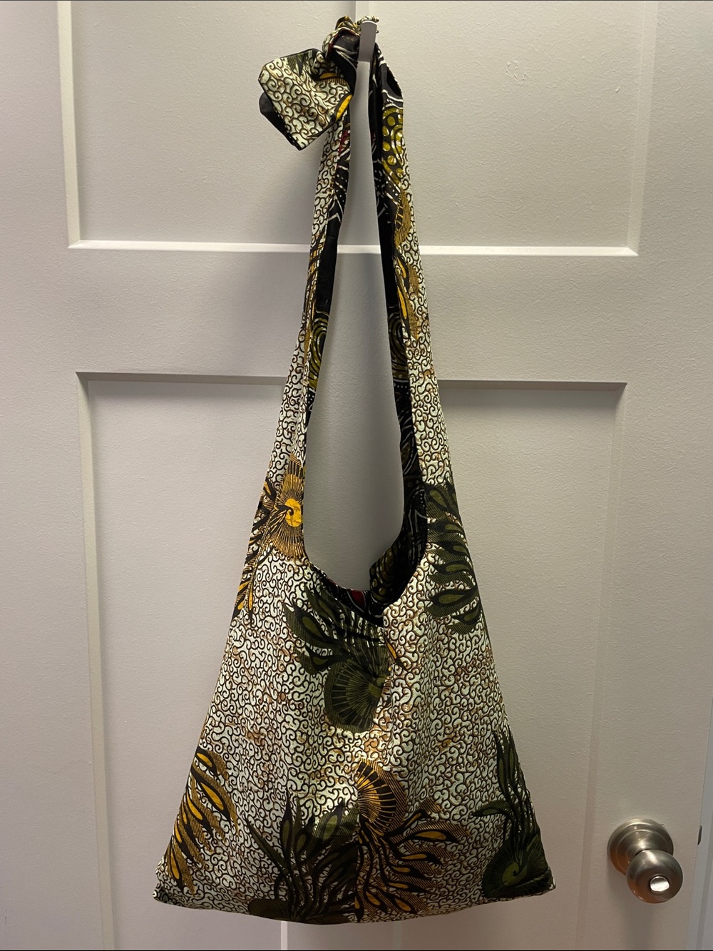 Printed Reversible Shoulder Tote Bag with Black, Red & Gold Accents
